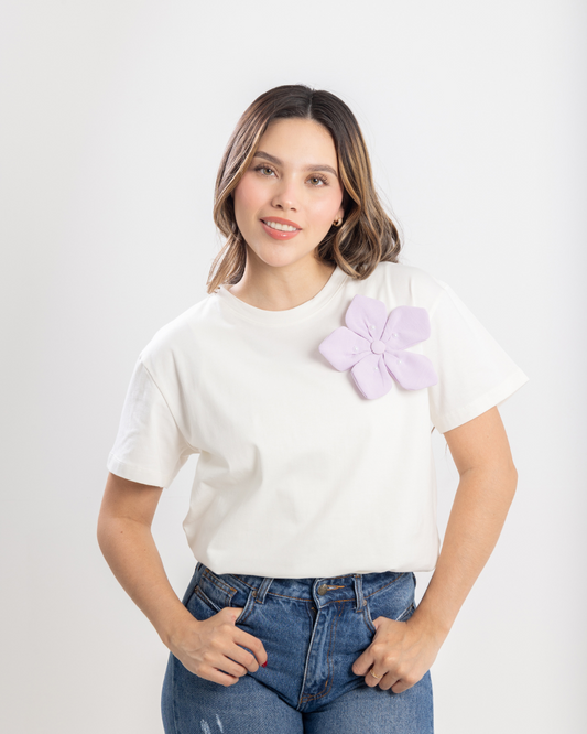 Camiseta marfil - Flor Lila