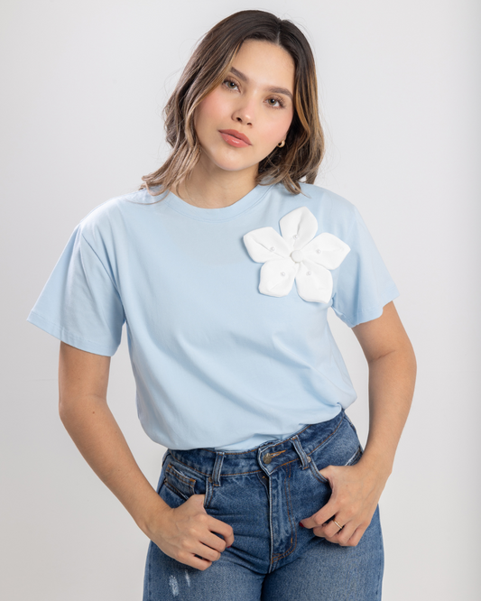 Camiseta Flor - Baby blue